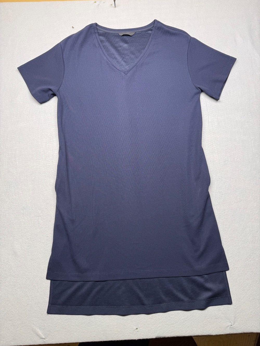 Initial V-Neck Short Sleeve Dress Women M Blue
